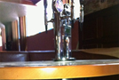 Hidden table keg for draft beer tower above